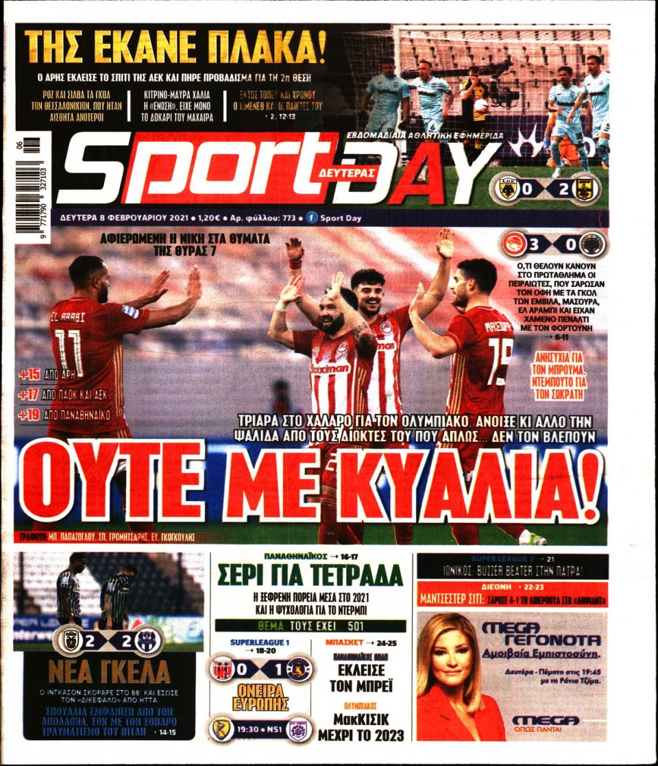 Πρωτοσέλιδο Εφημερίδας - Sportday - 2021-02-08