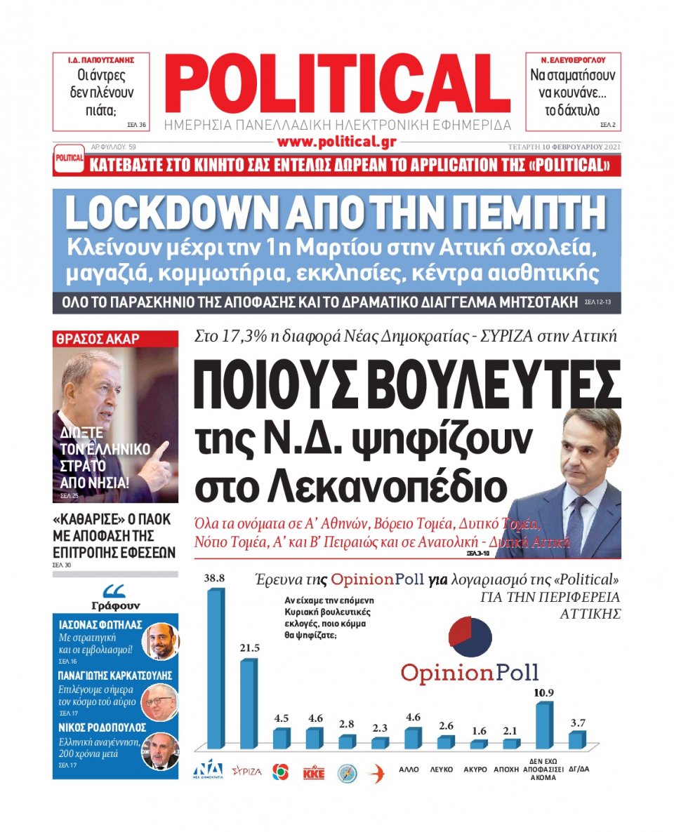 Πρωτοσέλιδο Εφημερίδας - POLITICAL - 2021-02-10