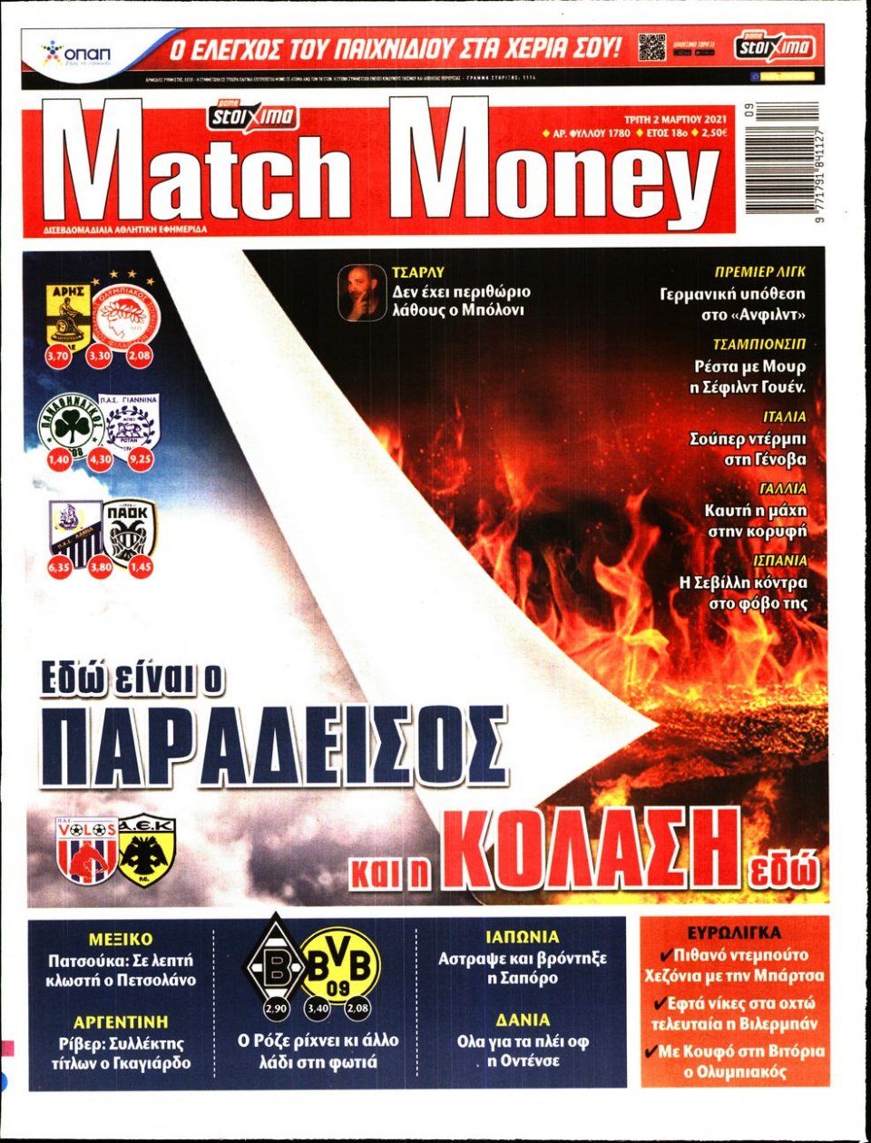 Πρωτοσέλιδο Εφημερίδας - Match Money - 2021-03-02