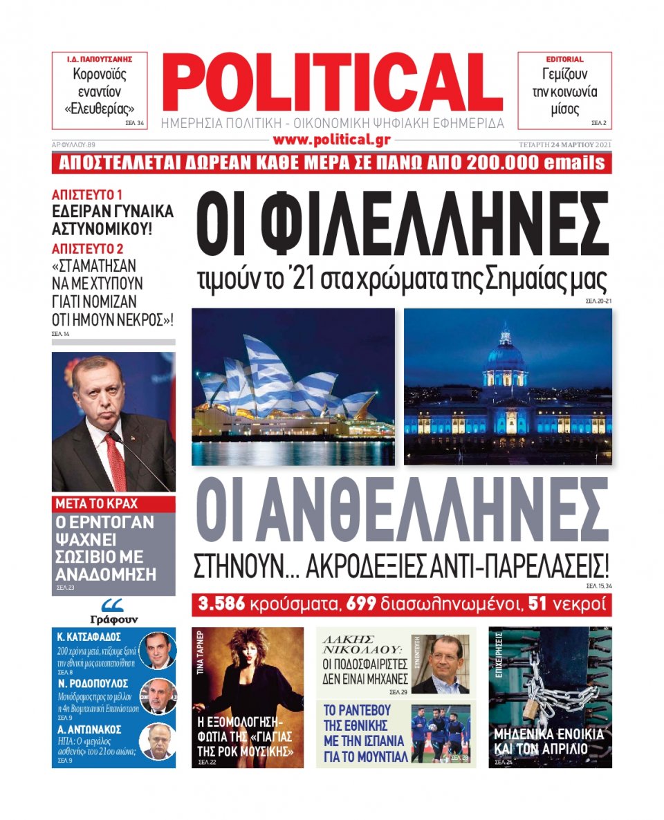 Πρωτοσέλιδο Εφημερίδας - POLITICAL - 2021-03-24
