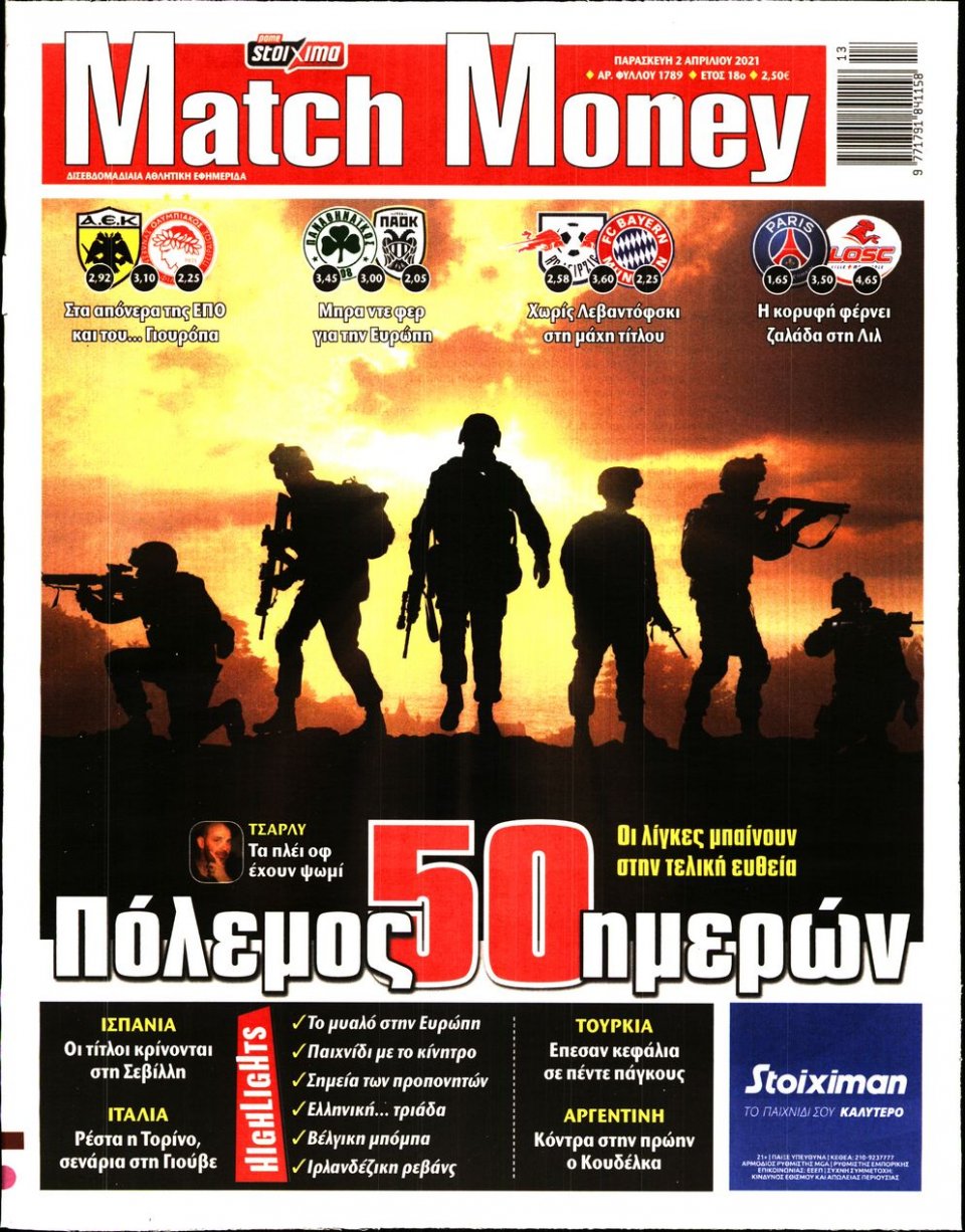 Πρωτοσέλιδο Εφημερίδας - Match Money - 2021-04-02