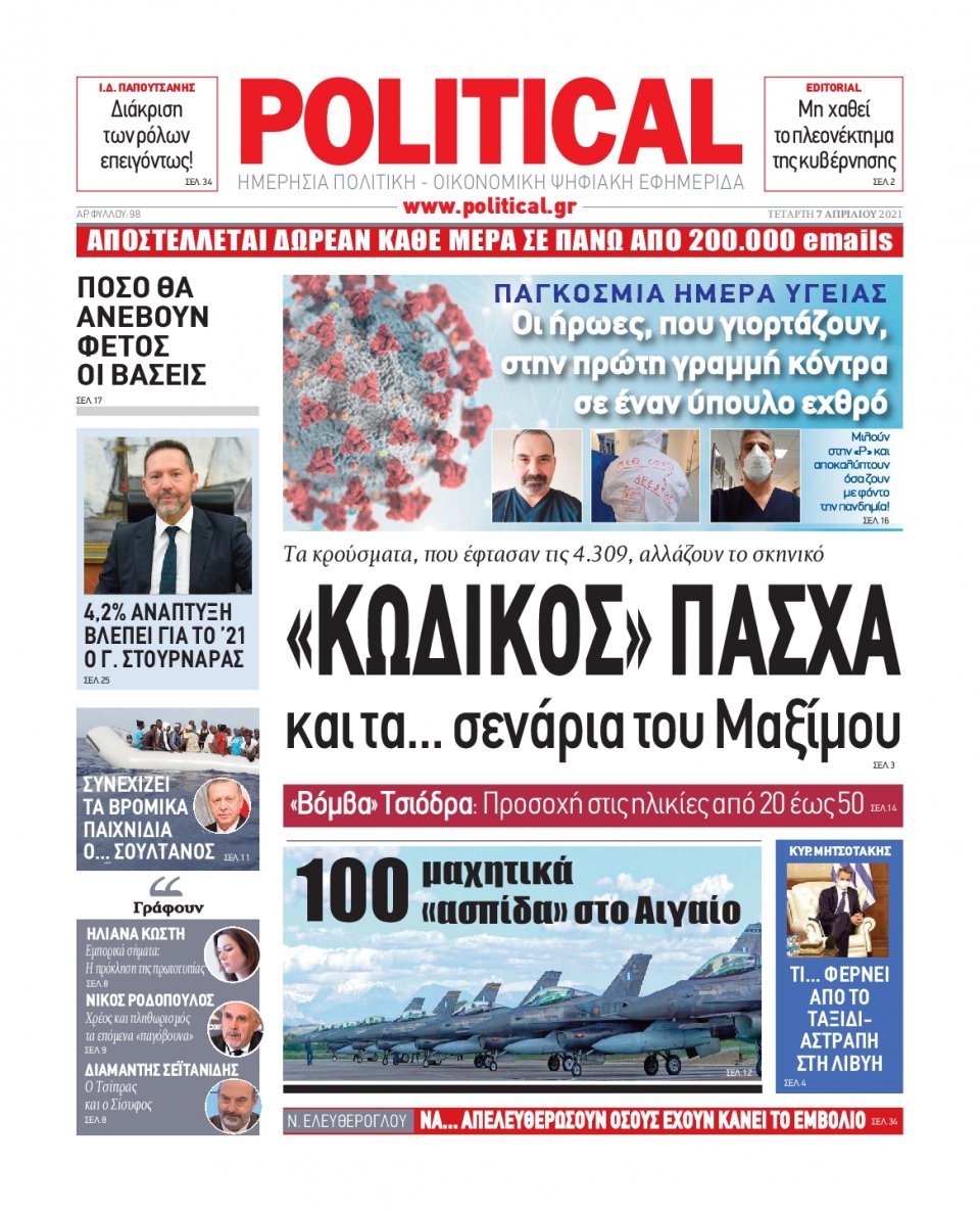 Πρωτοσέλιδο Εφημερίδας - POLITICAL - 2021-04-07