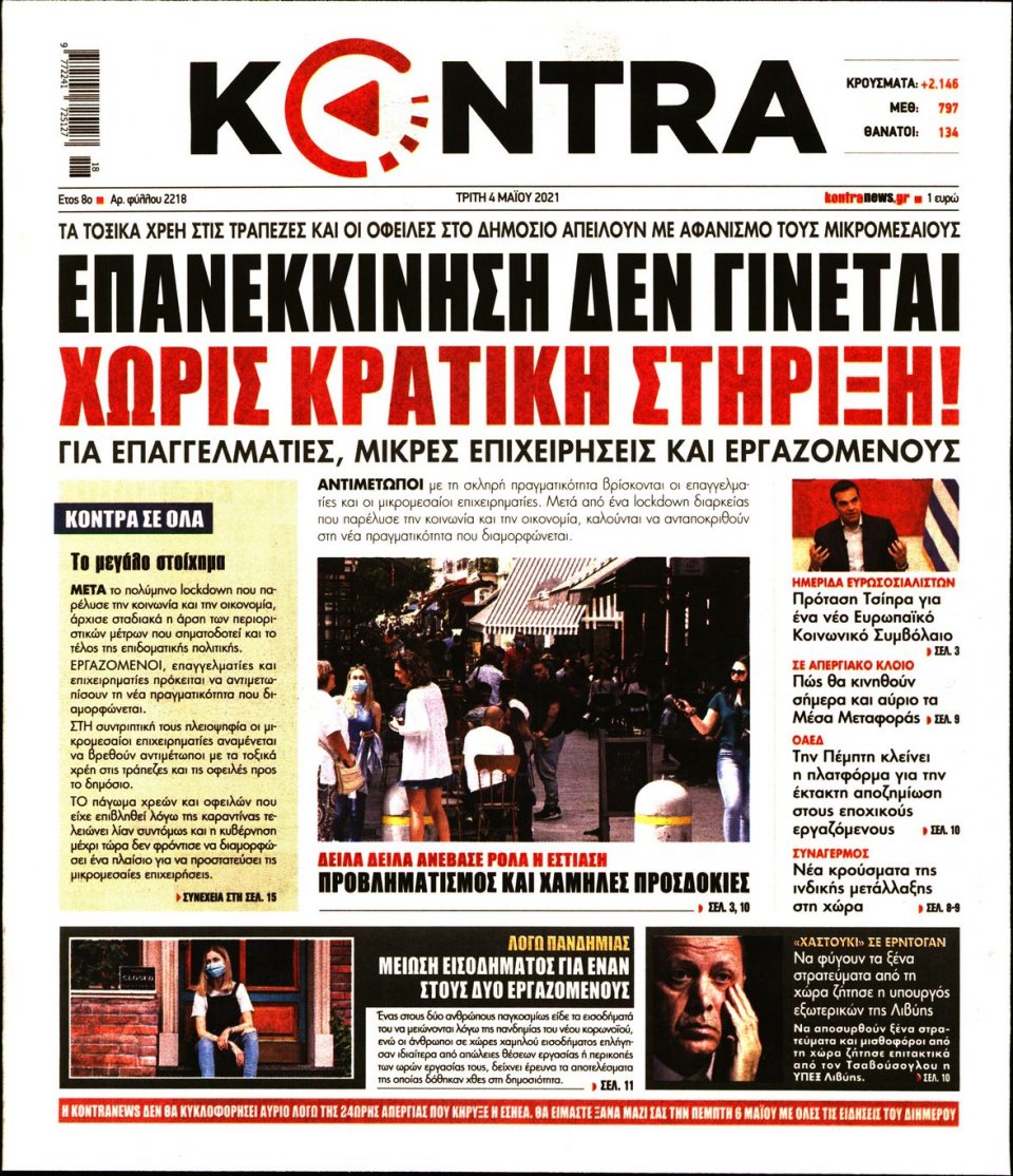 Πρωτοσέλιδο Εφημερίδας - KONTRA NEWS - 2021-05-04