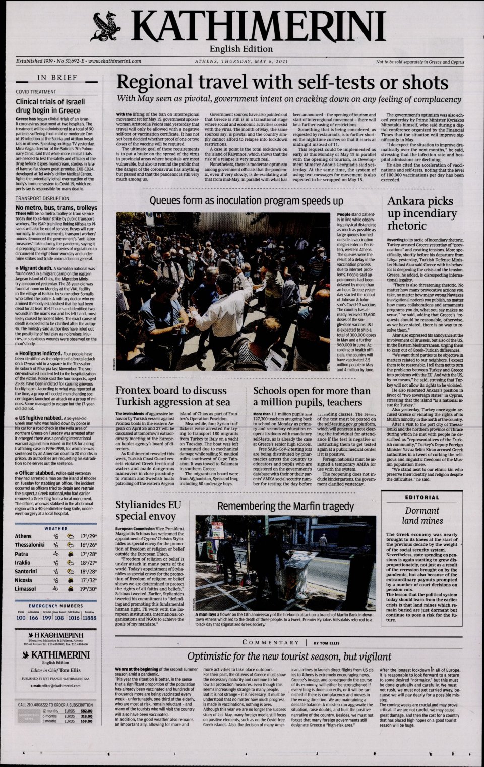 Πρωτοσέλιδο Εφημερίδας - INTERNATIONAL NEW YORK TIMES_KATHIMERINI - 2021-05-06