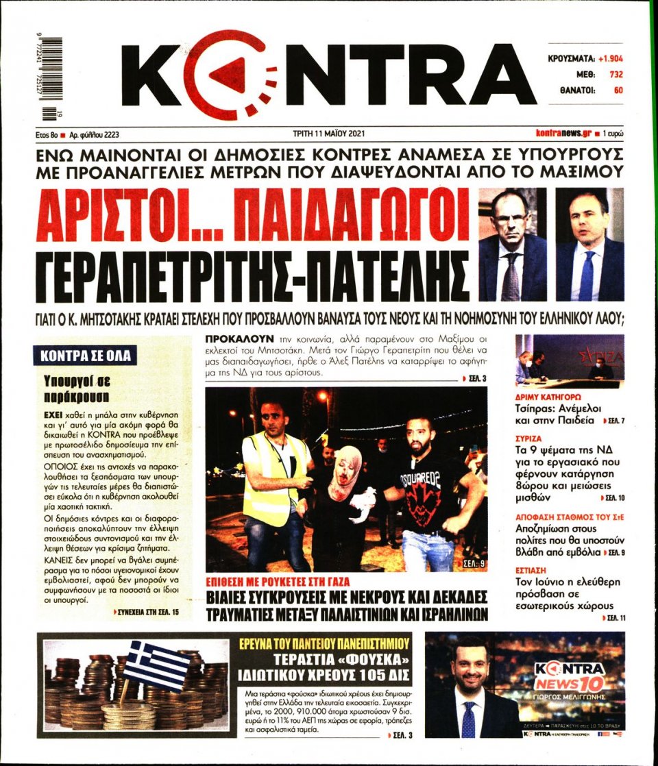 Πρωτοσέλιδο Εφημερίδας - KONTRA NEWS - 2021-05-11