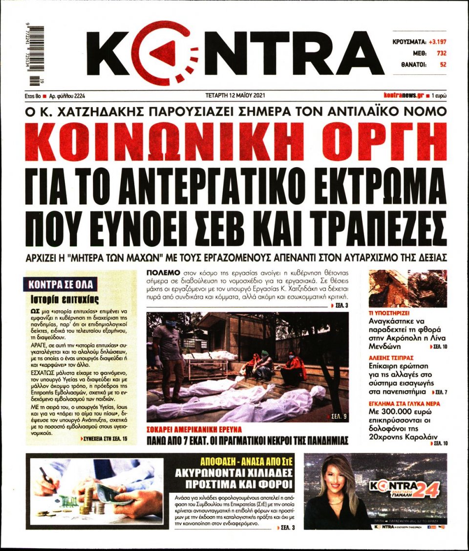 Πρωτοσέλιδο Εφημερίδας - KONTRA NEWS - 2021-05-12