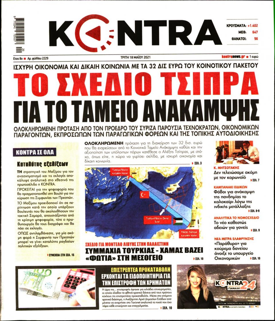 Πρωτοσέλιδο Εφημερίδας - KONTRA NEWS - 2021-05-18