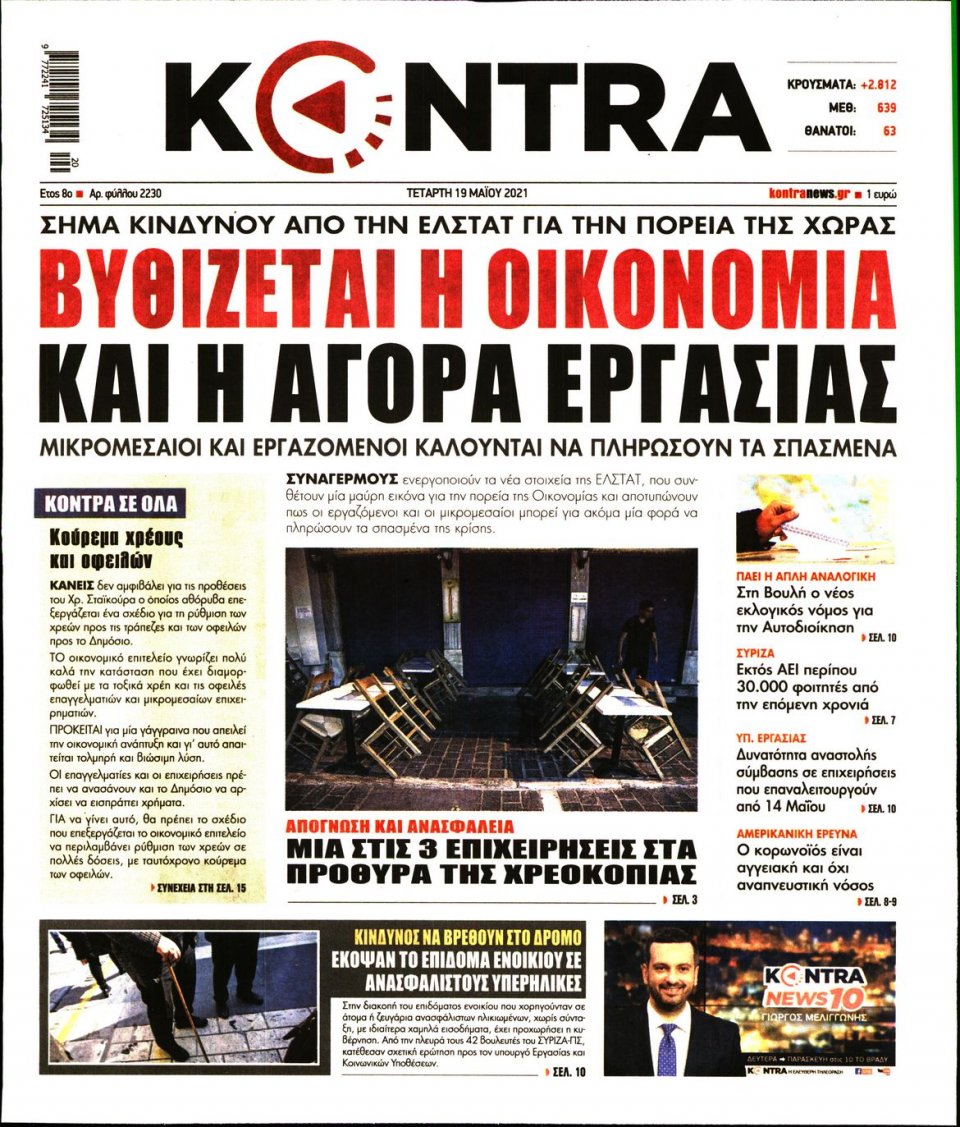 Πρωτοσέλιδο Εφημερίδας - KONTRA NEWS - 2021-05-19