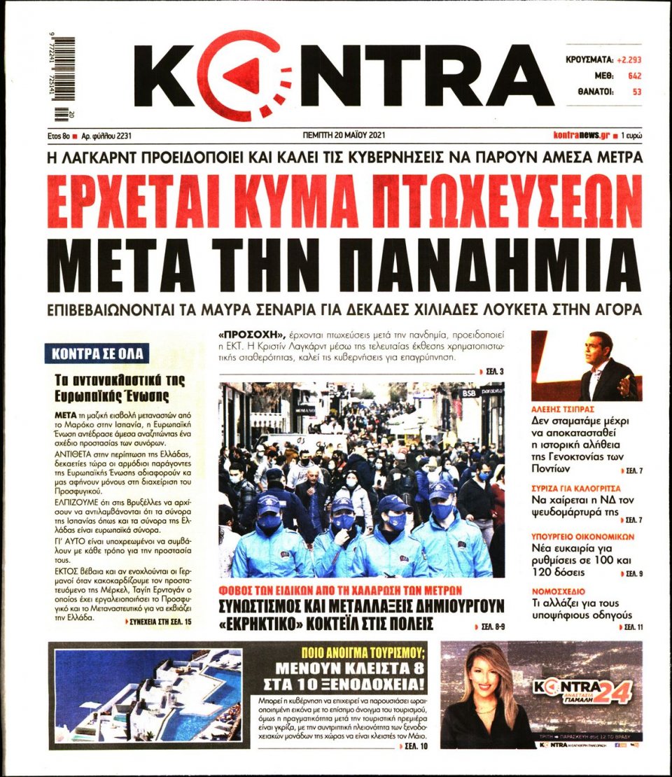 Πρωτοσέλιδο Εφημερίδας - KONTRA NEWS - 2021-05-20