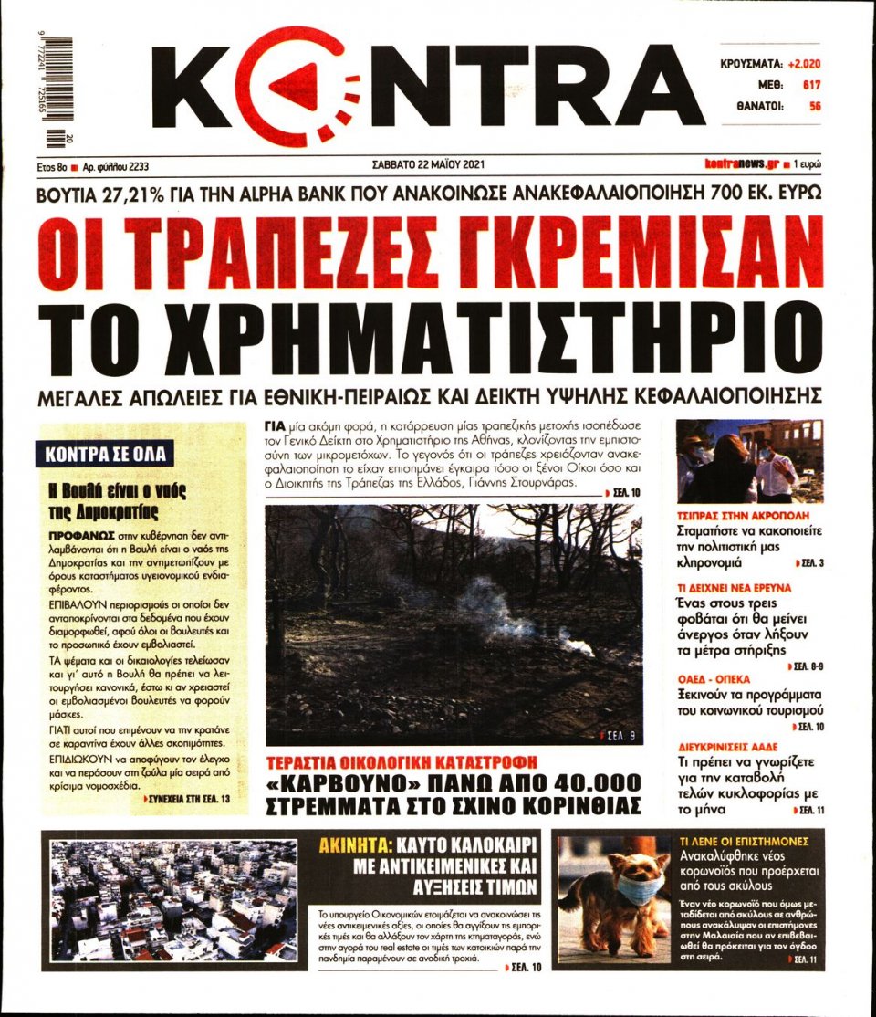 Πρωτοσέλιδο Εφημερίδας - KONTRA NEWS - 2021-05-22