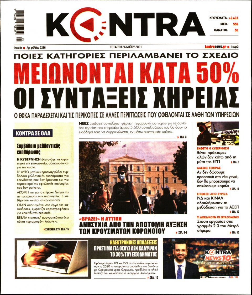 Πρωτοσέλιδο Εφημερίδας - KONTRA NEWS - 2021-05-26