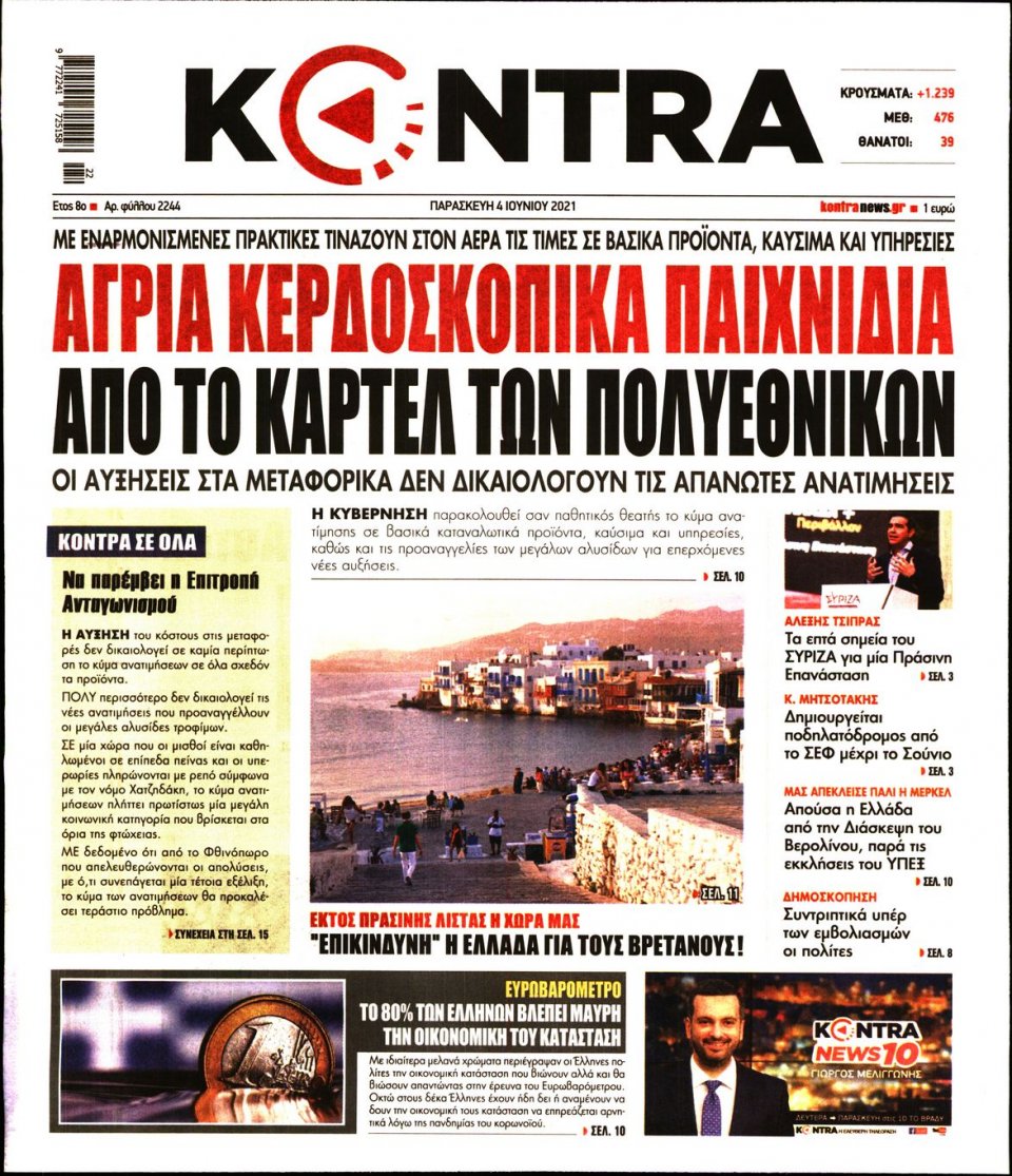 Πρωτοσέλιδο Εφημερίδας - KONTRA NEWS - 2021-06-04