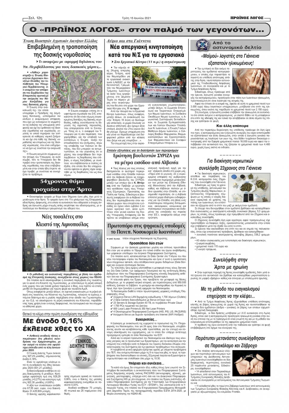 Οπισθόφυλλο Εφημερίδας - ΠΡΩΙΝΟΣ ΛΟΓΟΣ ΙΩΑΝΝΙΝΩΝ - 2021-06-15