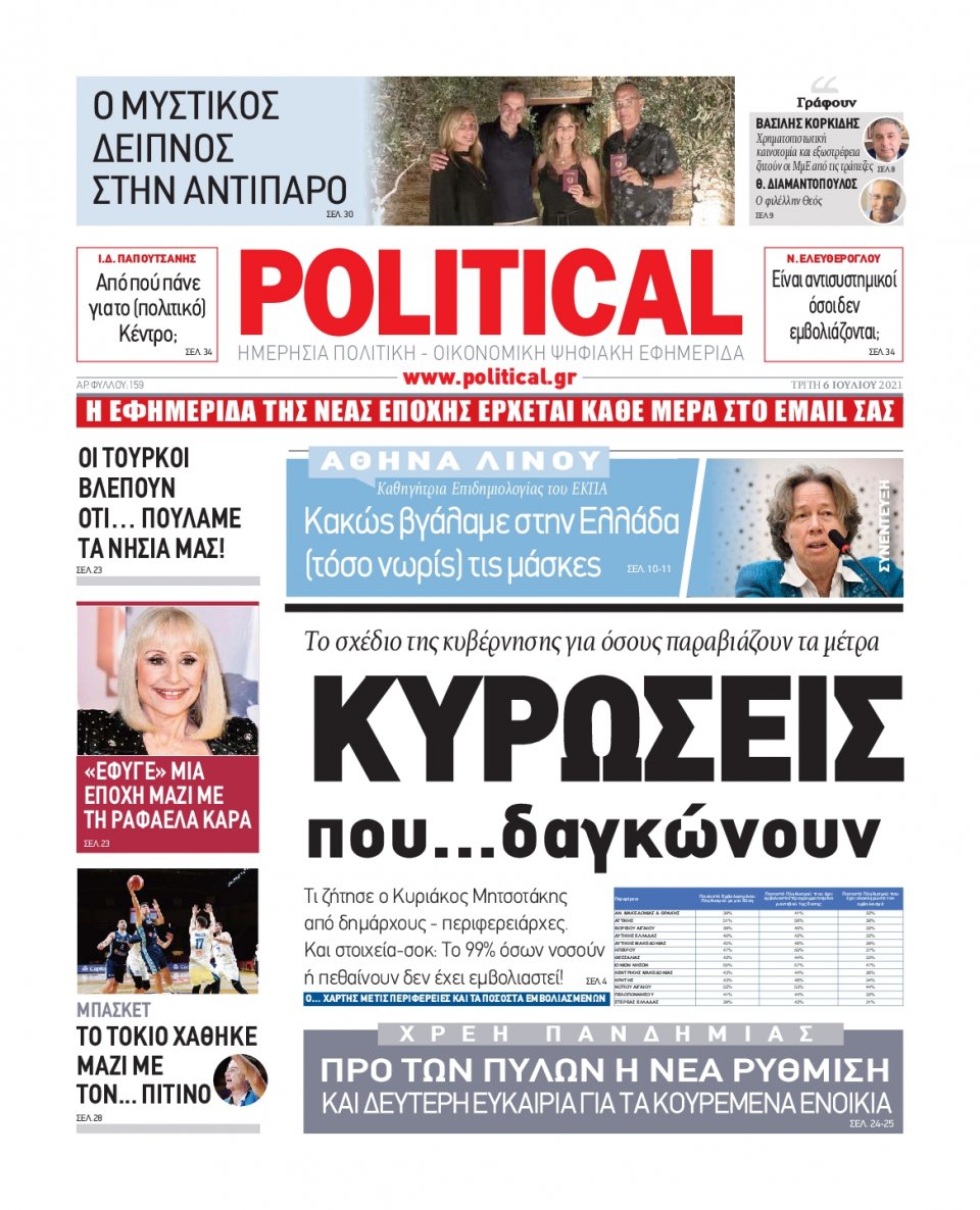 Πρωτοσέλιδο Εφημερίδας - POLITICAL - 2021-07-06