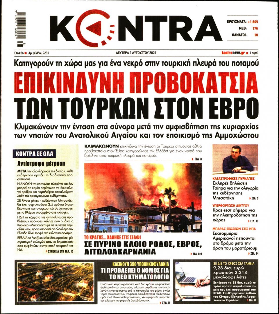 Πρωτοσέλιδο Εφημερίδας - KONTRA NEWS - 2021-08-02
