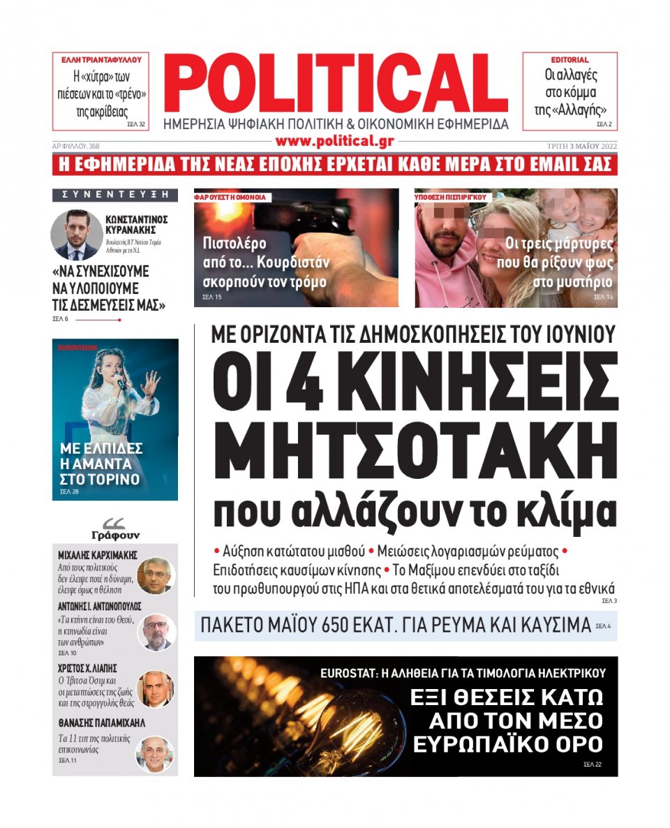 Πρωτοσέλιδο Εφημερίδας - POLITICAL - 2022-05-03