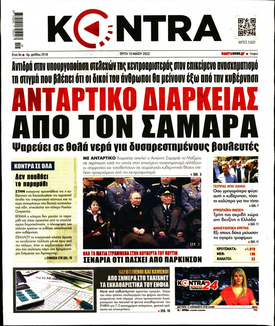 Πρωτοσέλιδο Εφημερίδας - KONTRA NEWS - 2022-05-10