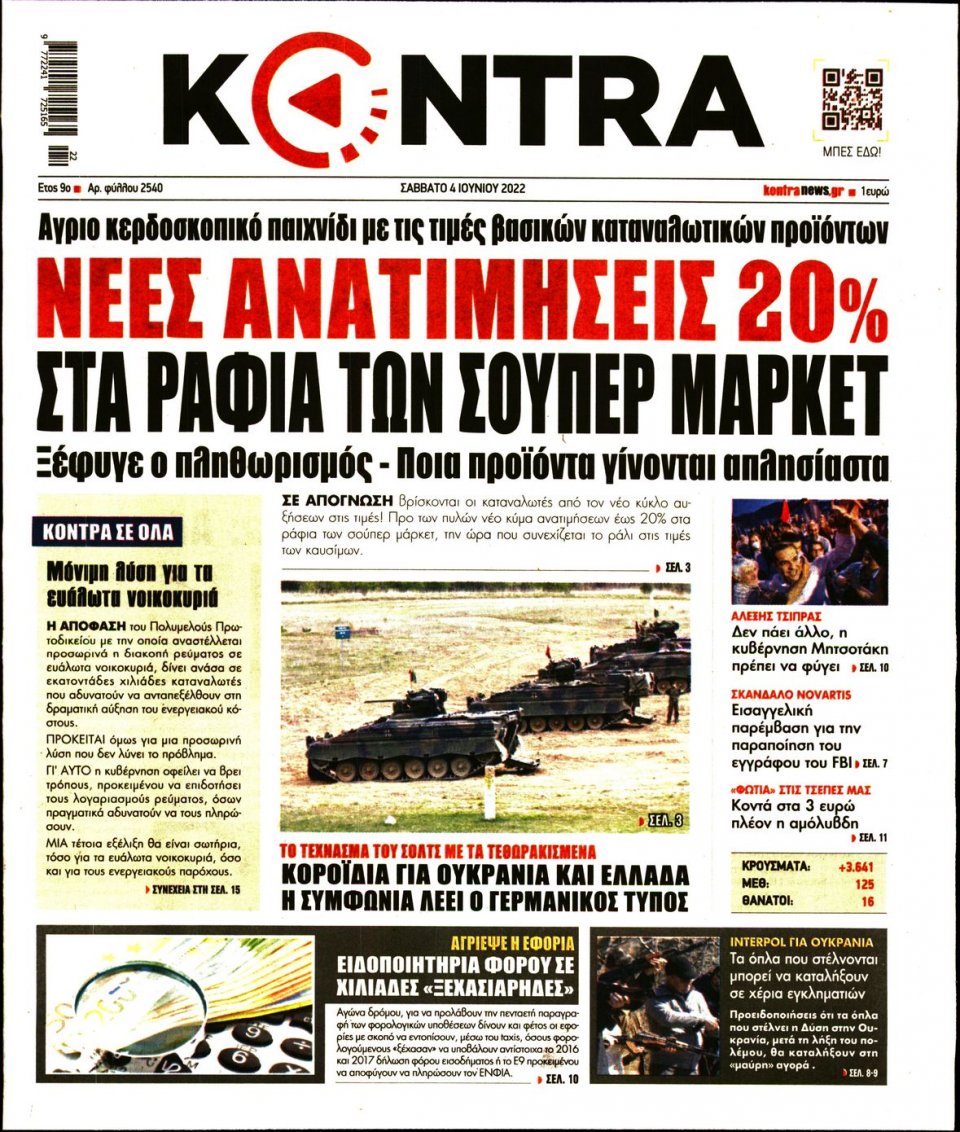 Πρωτοσέλιδο Εφημερίδας - KONTRA NEWS - 2022-06-04