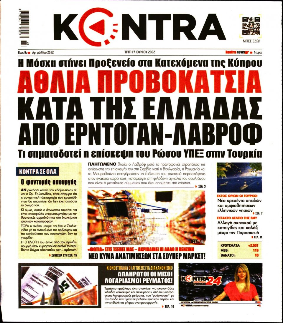 Πρωτοσέλιδο Εφημερίδας - KONTRA NEWS - 2022-06-07
