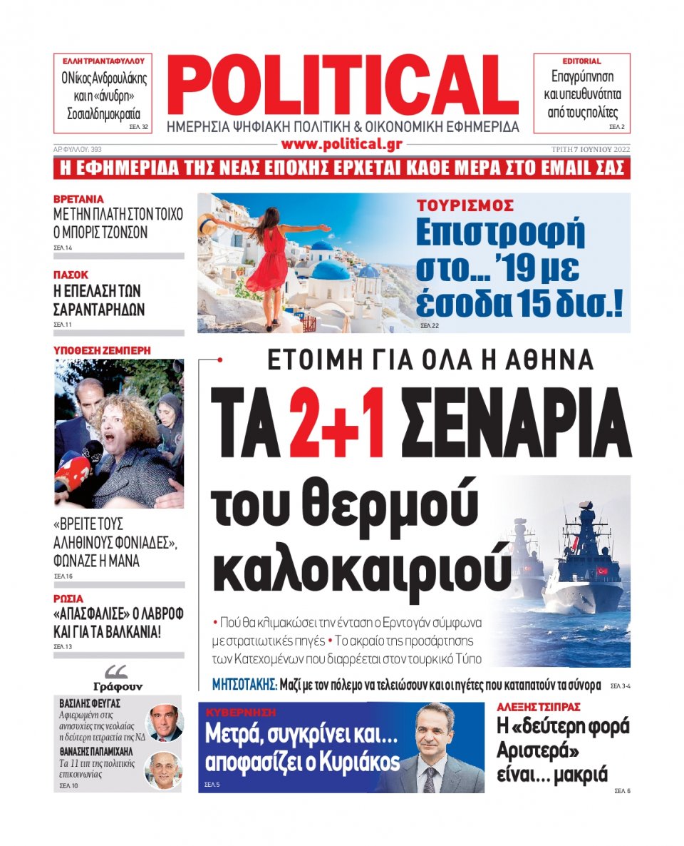 Πρωτοσέλιδο Εφημερίδας - POLITICAL - 2022-06-07