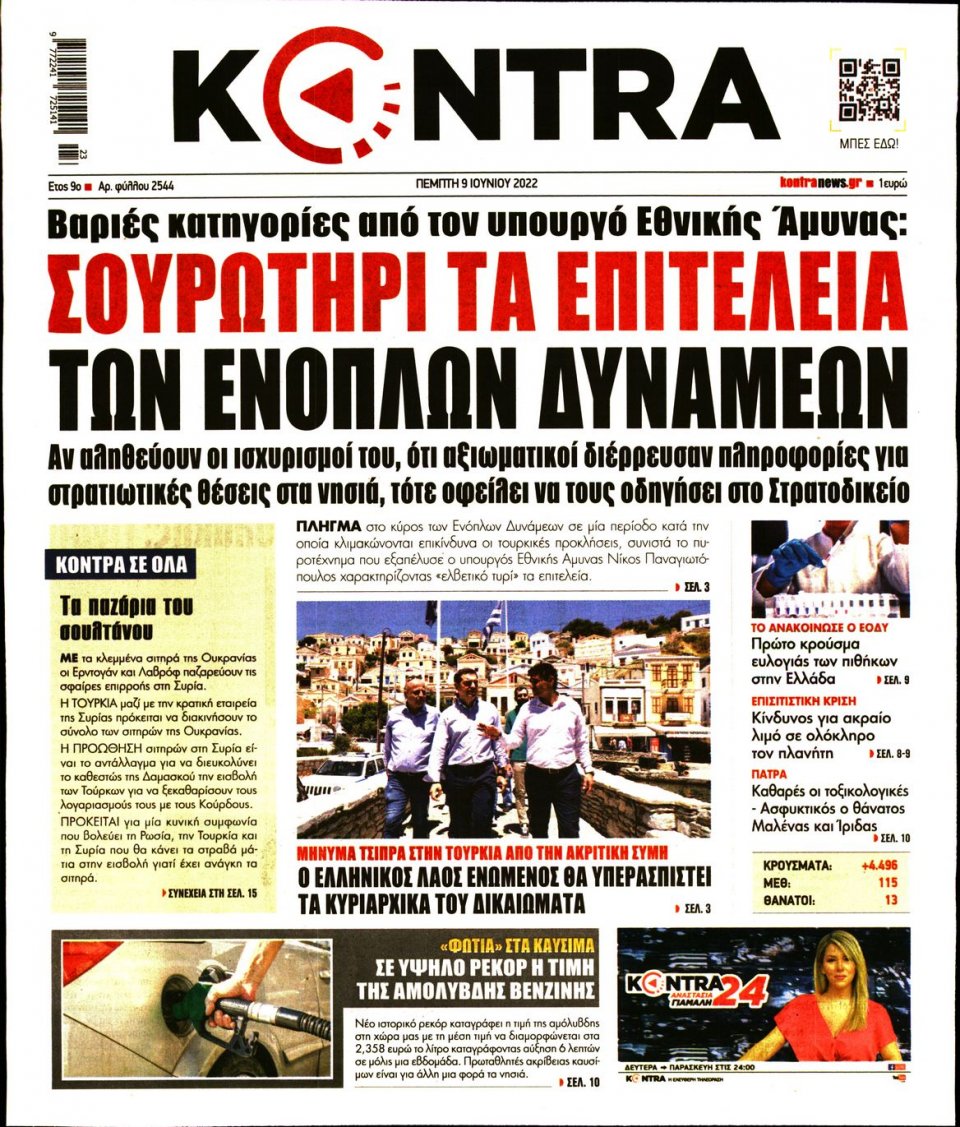Πρωτοσέλιδο Εφημερίδας - KONTRA NEWS - 2022-06-09