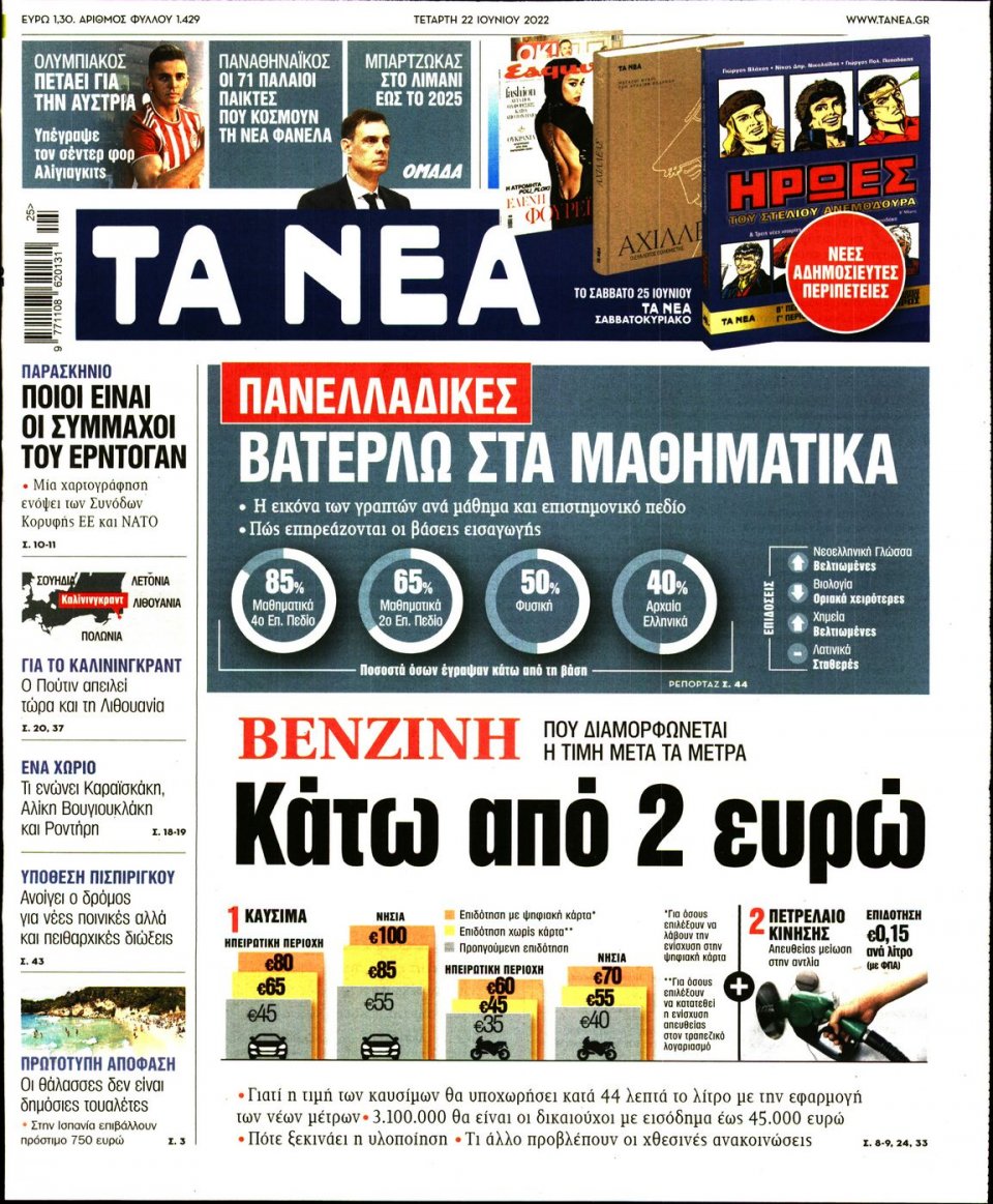 Πρωτοσέλιδο Εφημερίδας - Τα Νέα - 2022-06-22