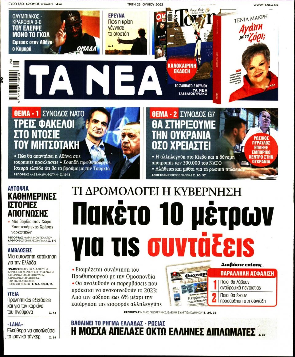 Πρωτοσέλιδο Εφημερίδας - Τα Νέα - 2022-06-28