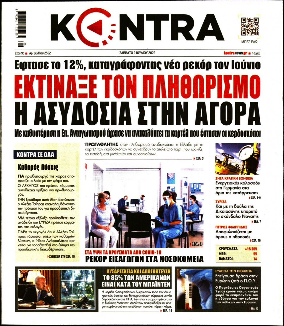 Πρωτοσέλιδο Εφημερίδας - KONTRA NEWS - 2022-07-02