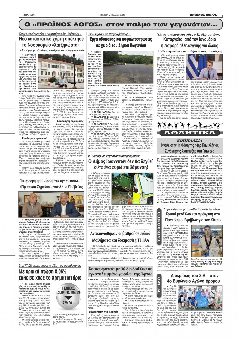 Οπισθόφυλλο Εφημερίδας - ΠΡΩΙΝΟΣ ΛΟΓΟΣ ΙΩΑΝΝΙΝΩΝ - 2022-07-07