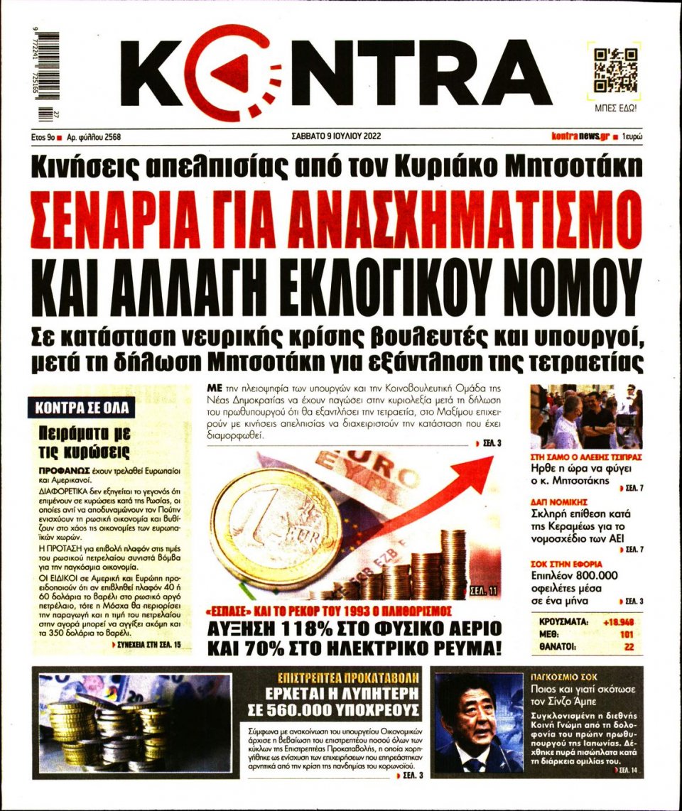 Πρωτοσέλιδο Εφημερίδας - KONTRA NEWS - 2022-07-09