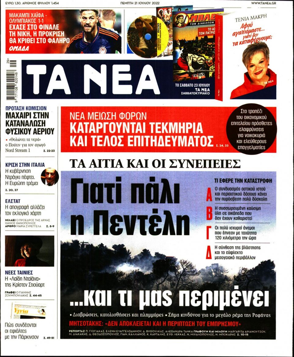 Πρωτοσέλιδο Εφημερίδας - Τα Νέα - 2022-07-21