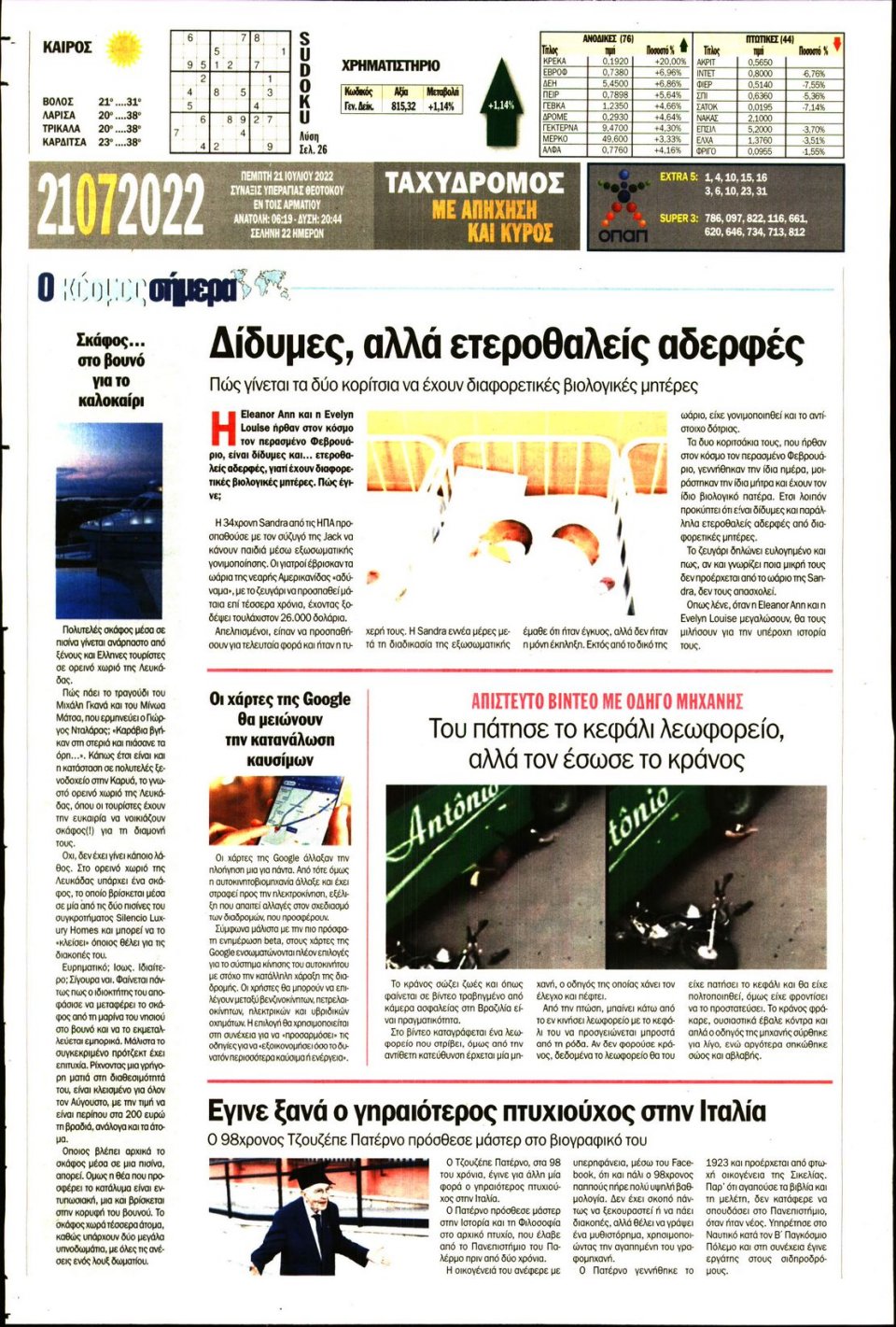 Οπισθόφυλλο Εφημερίδας - ΤΑΧΥΔΡΟΜΟΣ ΜΑΓΝΗΣΙΑΣ - 2022-07-21