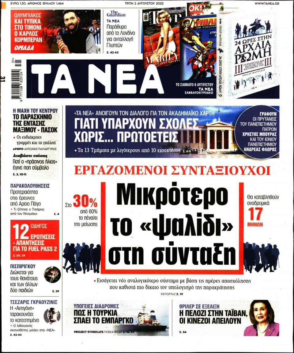 Πρωτοσέλιδο Εφημερίδας - Τα Νέα - 2022-08-02