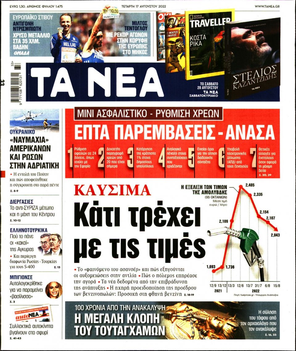 Πρωτοσέλιδο Εφημερίδας - Τα Νέα - 2022-08-17