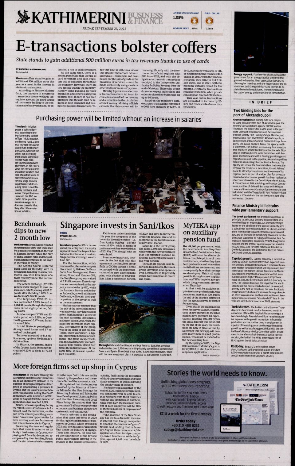 Οπισθόφυλλο Εφημερίδας - INTERNATIONAL NEW YORK TIMES_KATHIMERINI - 2022-09-23