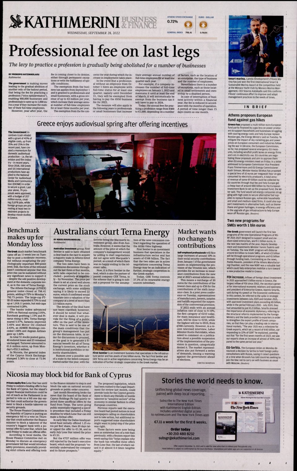 Οπισθόφυλλο Εφημερίδας - INTERNATIONAL NEW YORK TIMES_KATHIMERINI - 2022-09-28