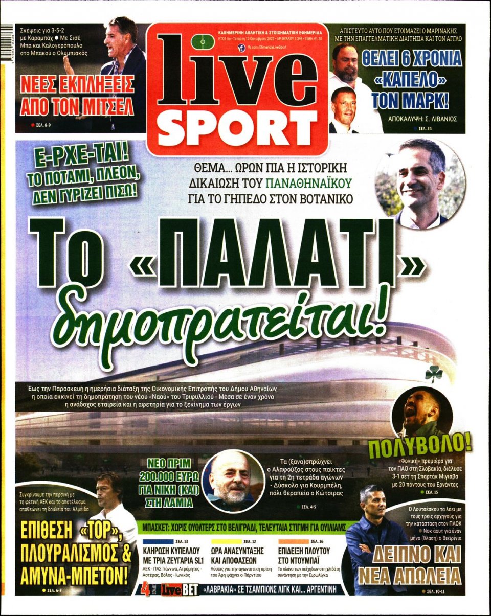 Πρωτοσέλιδο Εφημερίδας - LIVE SPORT - 2022-10-12