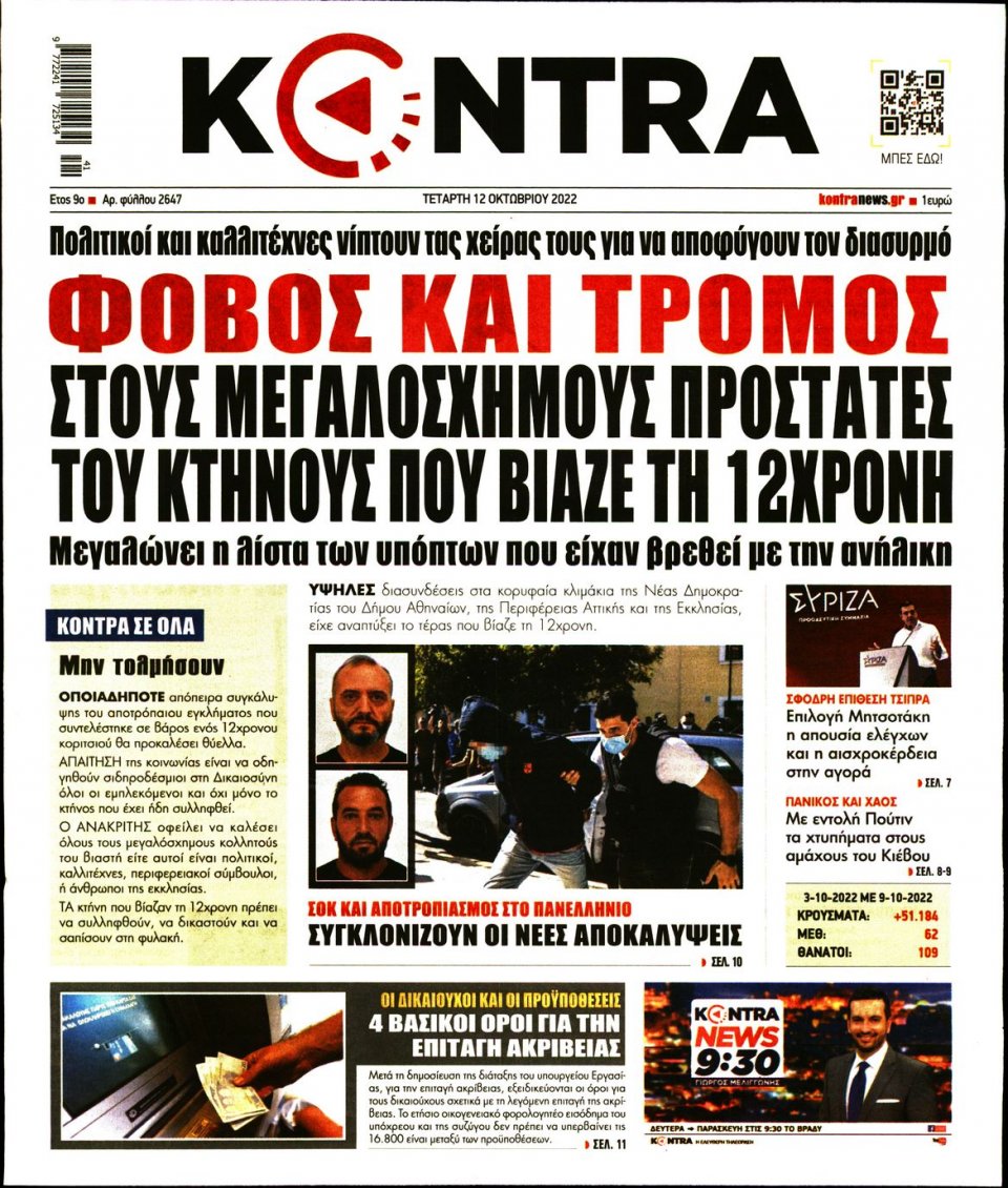 Πρωτοσέλιδο Εφημερίδας - KONTRA NEWS - 2022-10-12