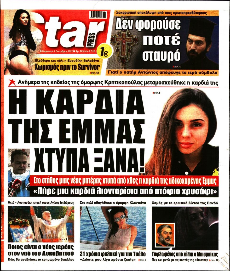 Πρωτοσέλιδο Εφημερίδας - STAR PRESS - 2022-12-02