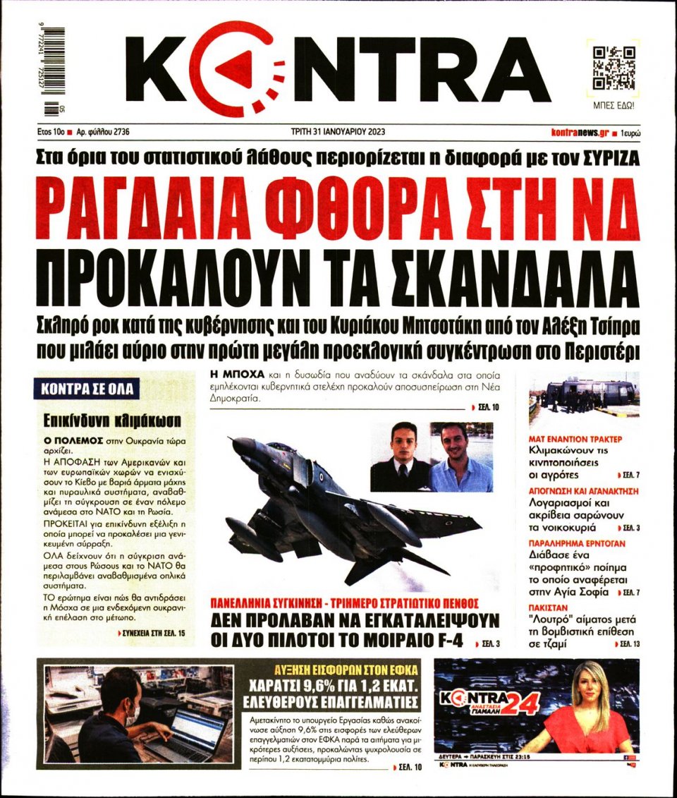 Πρωτοσέλιδο Εφημερίδας - KONTRA NEWS - 2023-01-31