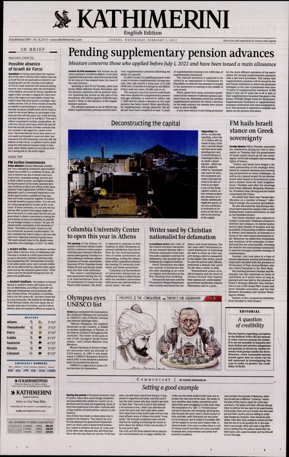 Πρωτοσέλιδο Εφημερίδας - INTERNATIONAL NEW YORK TIMES_KATHIMERINI - 2023-02-01