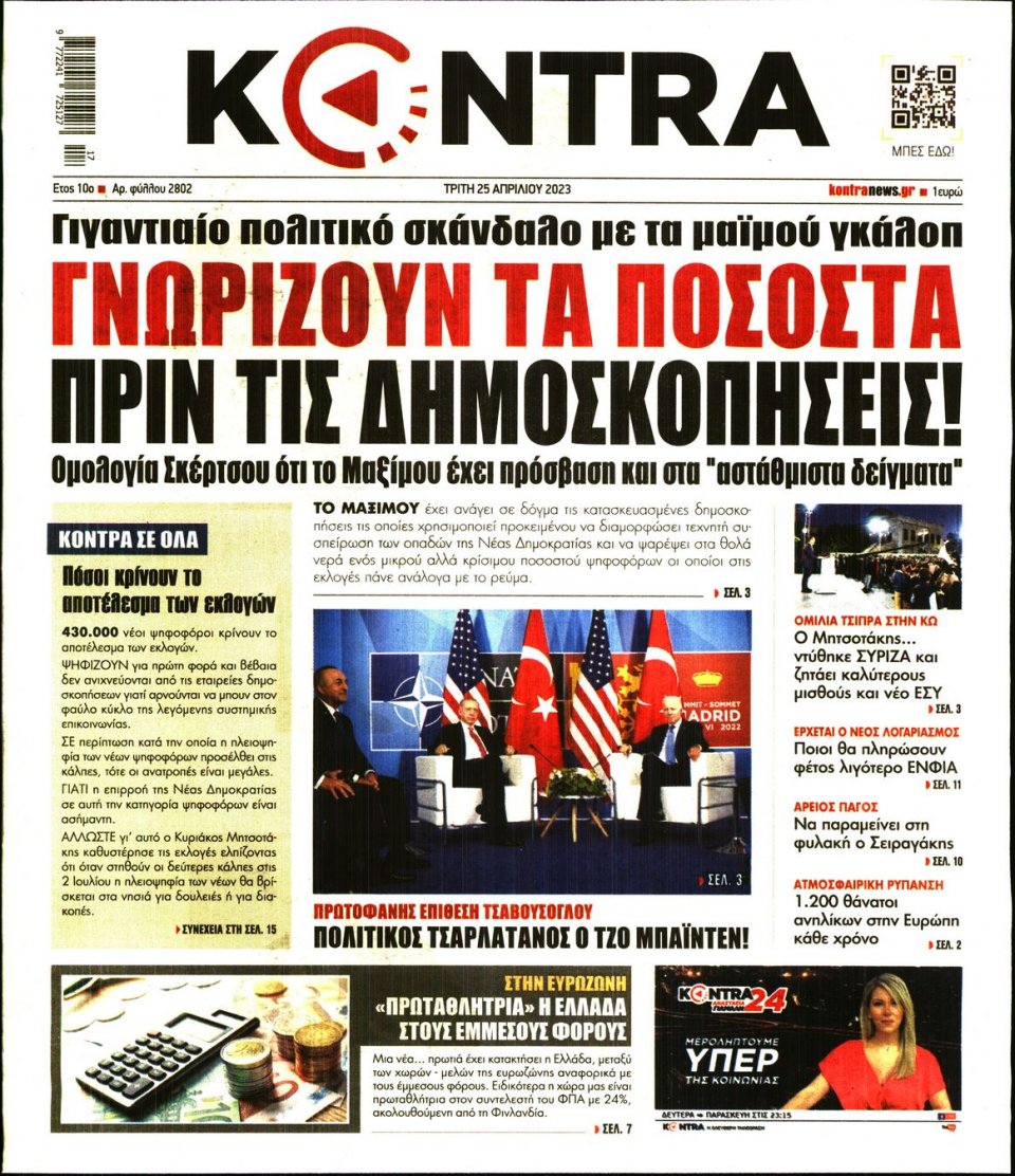 Πρωτοσέλιδο Εφημερίδας - Kontra News - 2023-04-25
