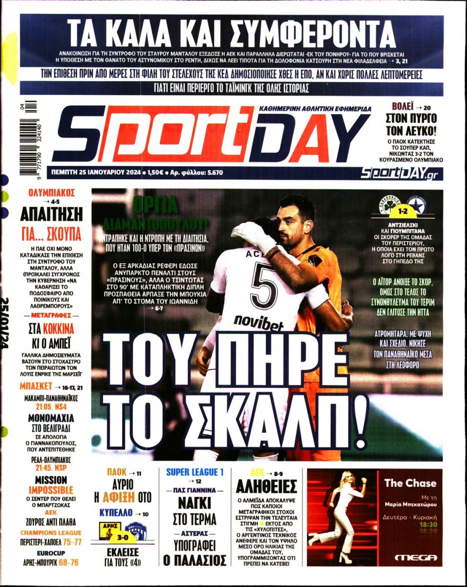 Πρωτοσέλιδο Εφημερίδας - Sportday - 2024-01-25