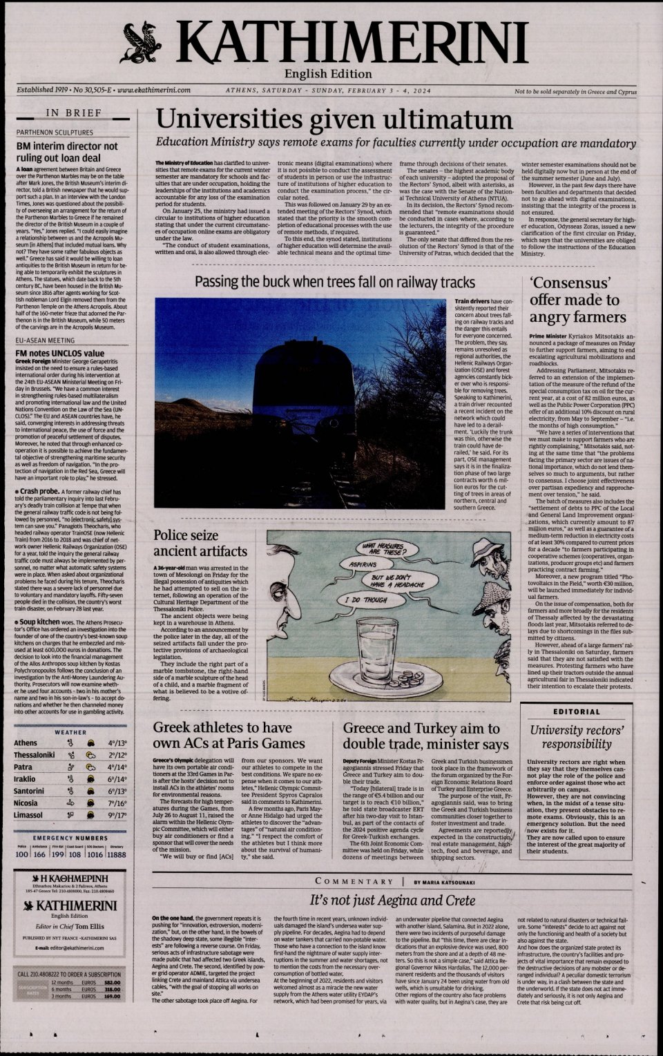 Πρωτοσέλιδο Εφημερίδας - INTERNATIONAL NEW YORK TIMES_KATHIMERINI - 2024-02-03