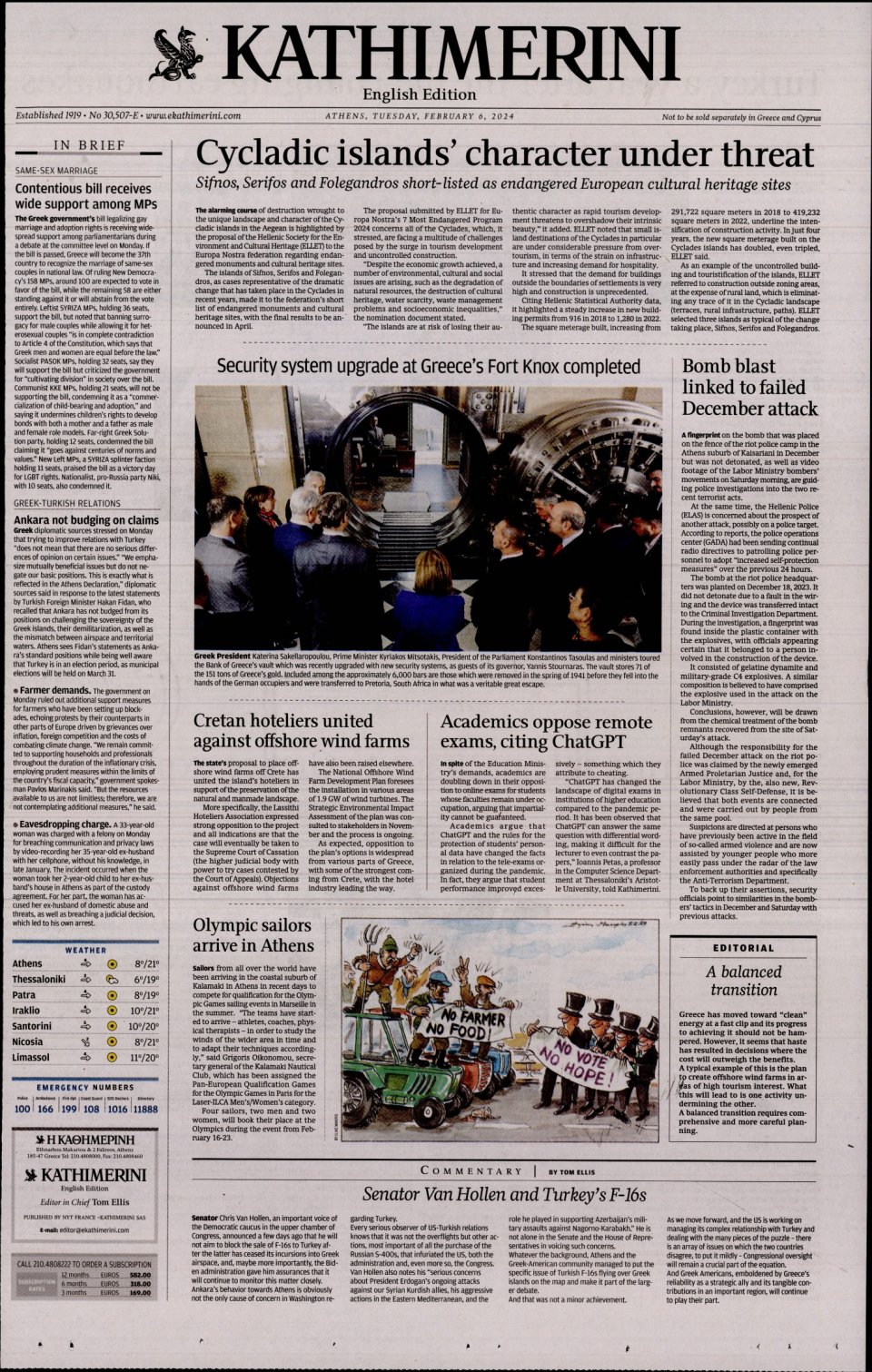 Πρωτοσέλιδο Εφημερίδας - INTERNATIONAL NEW YORK TIMES_KATHIMERINI - 2024-02-06