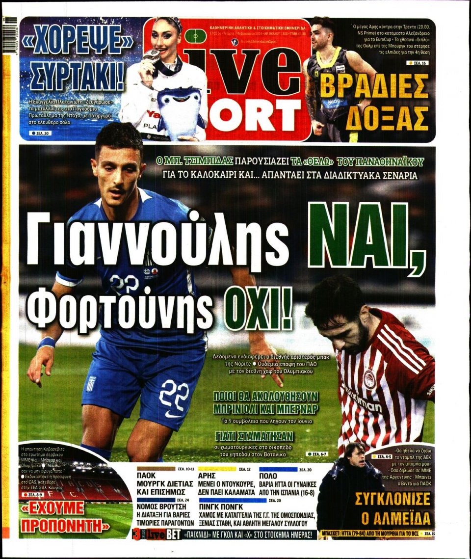 Πρωτοσέλιδο Εφημερίδας - Live Sport - 2024-02-07