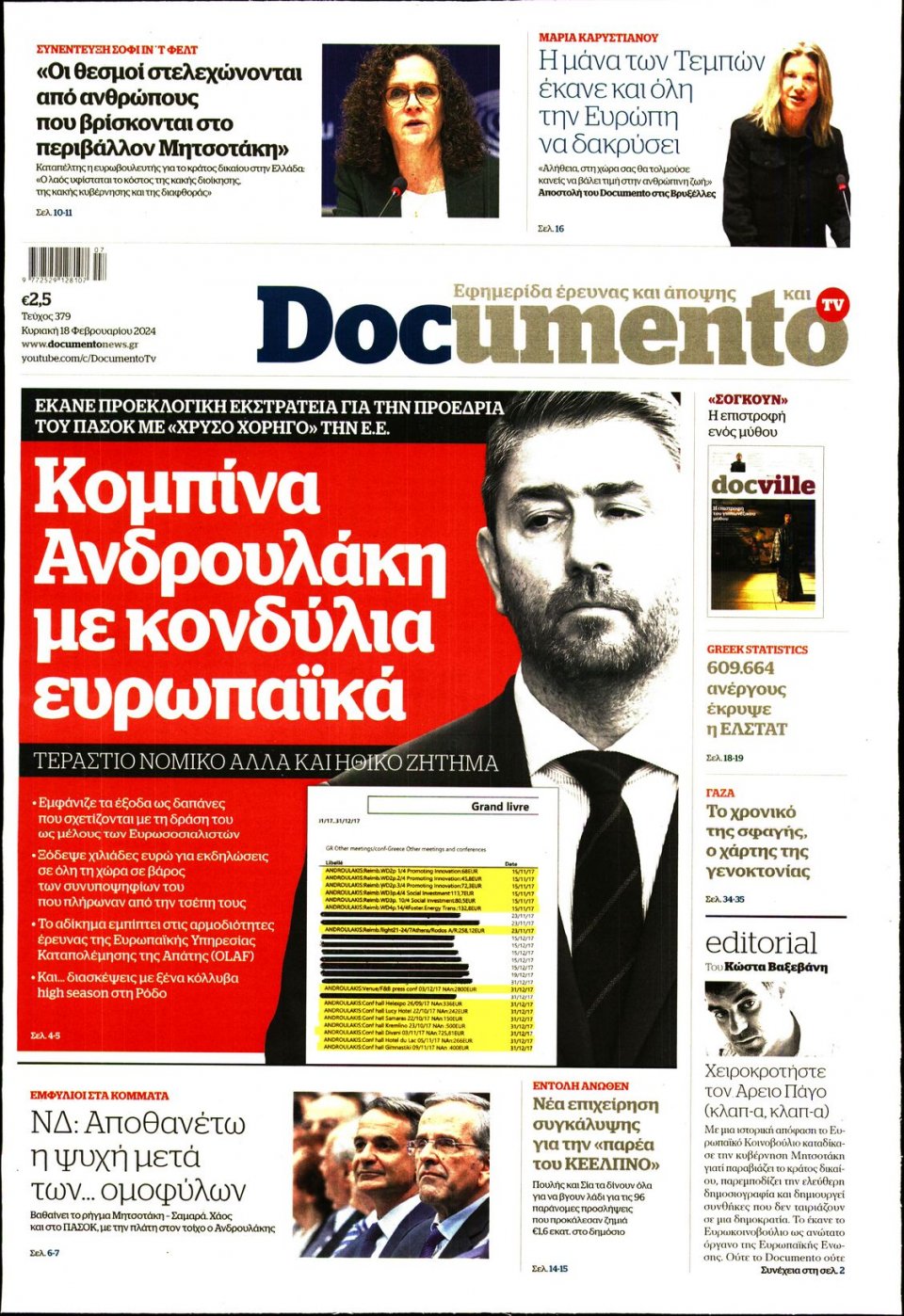 Πρωτοσέλιδο Εφημερίδας - Documento - 2024-02-18