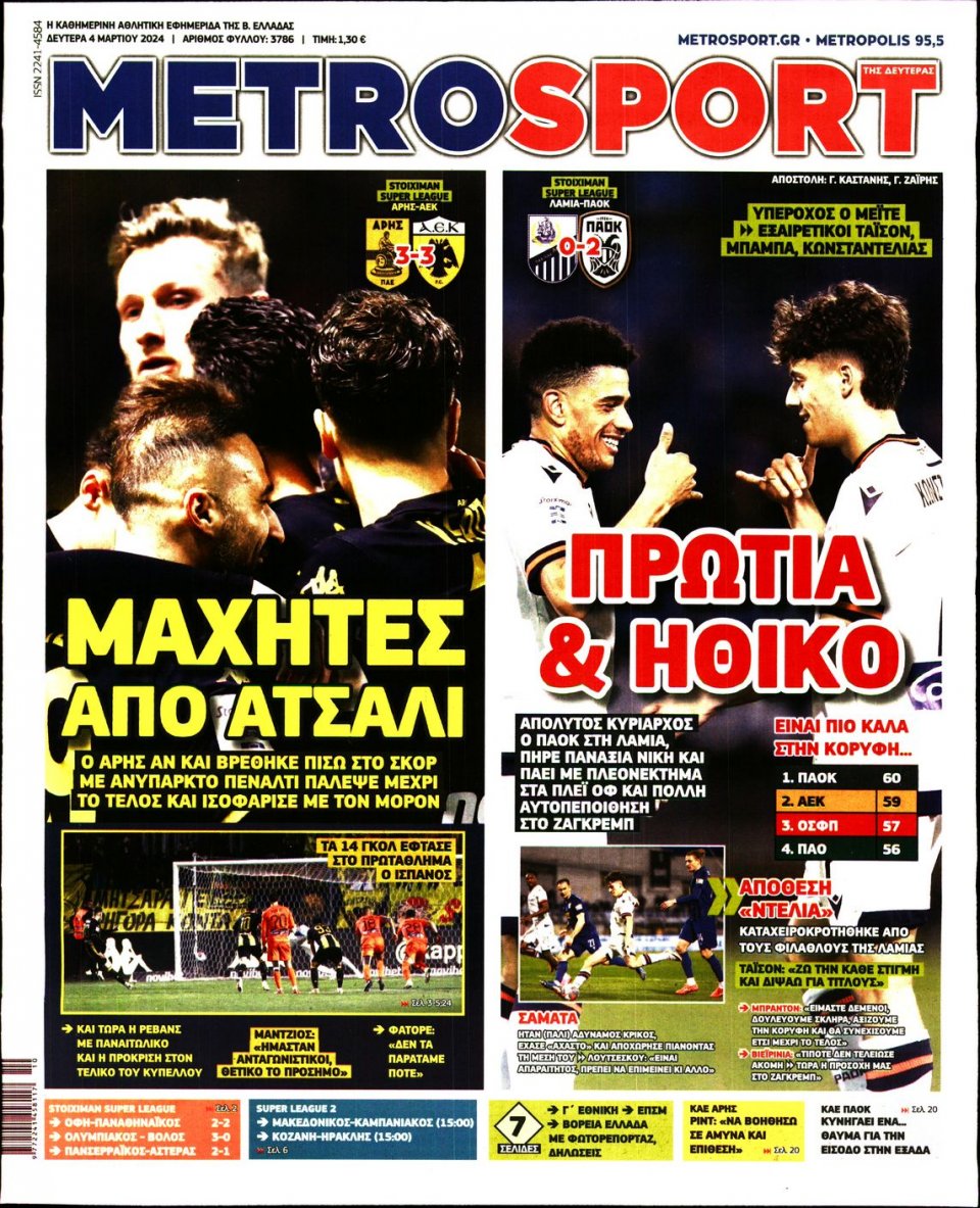Πρωτοσέλιδο Εφημερίδας - Metrosport - 2024-03-04