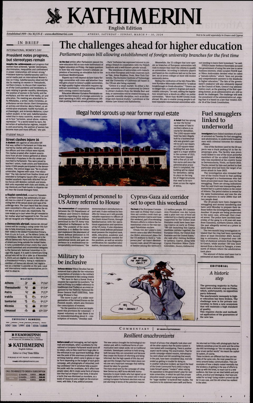 Πρωτοσέλιδο Εφημερίδας - INTERNATIONAL NEW YORK TIMES_KATHIMERINI - 2024-03-09