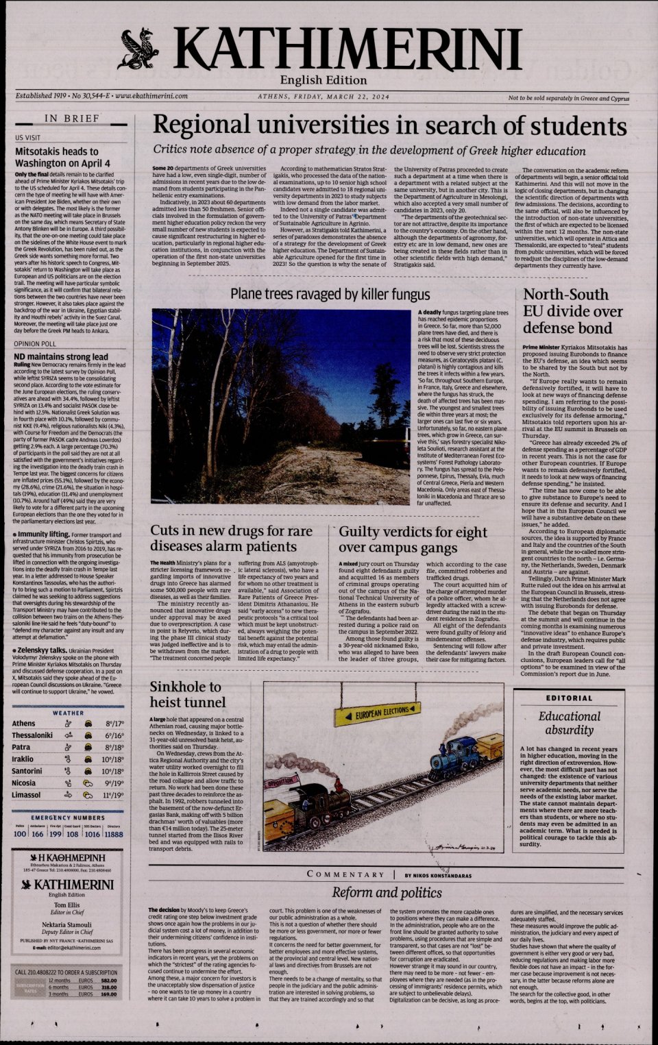 Πρωτοσέλιδο Εφημερίδας - INTERNATIONAL NEW YORK TIMES_KATHIMERINI - 2024-03-22
